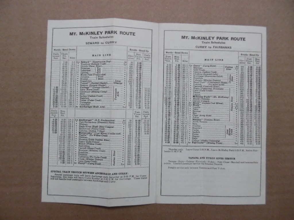 1948 Alaska Railroad Public Timetable Mt. MiKinley National Park Route Vintage