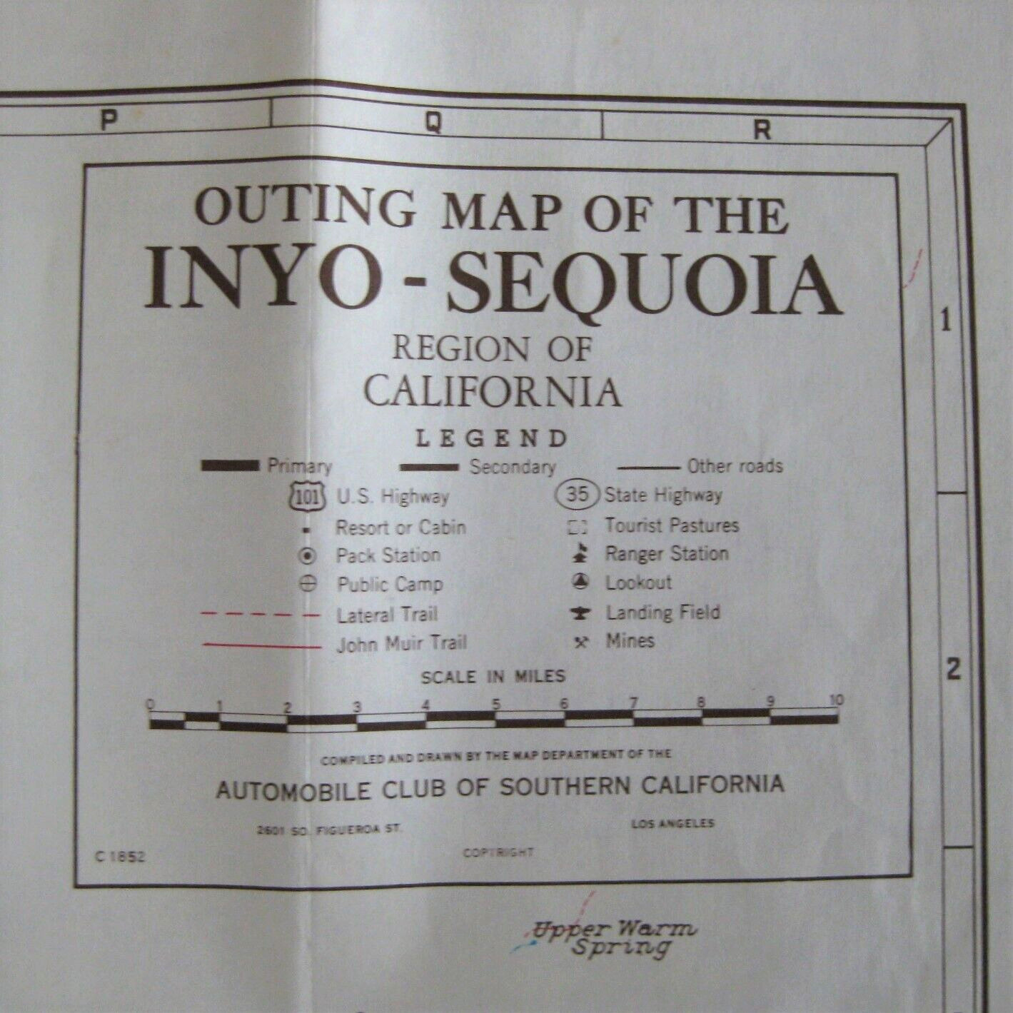 Inyo Sequoia Outing Map National Park Hiking California AAA Vintage 1970s