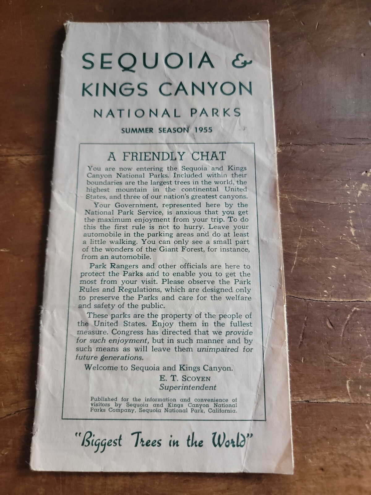 Sequoia & Kings Canyon National Parks, Summer Season 1955 Brochure