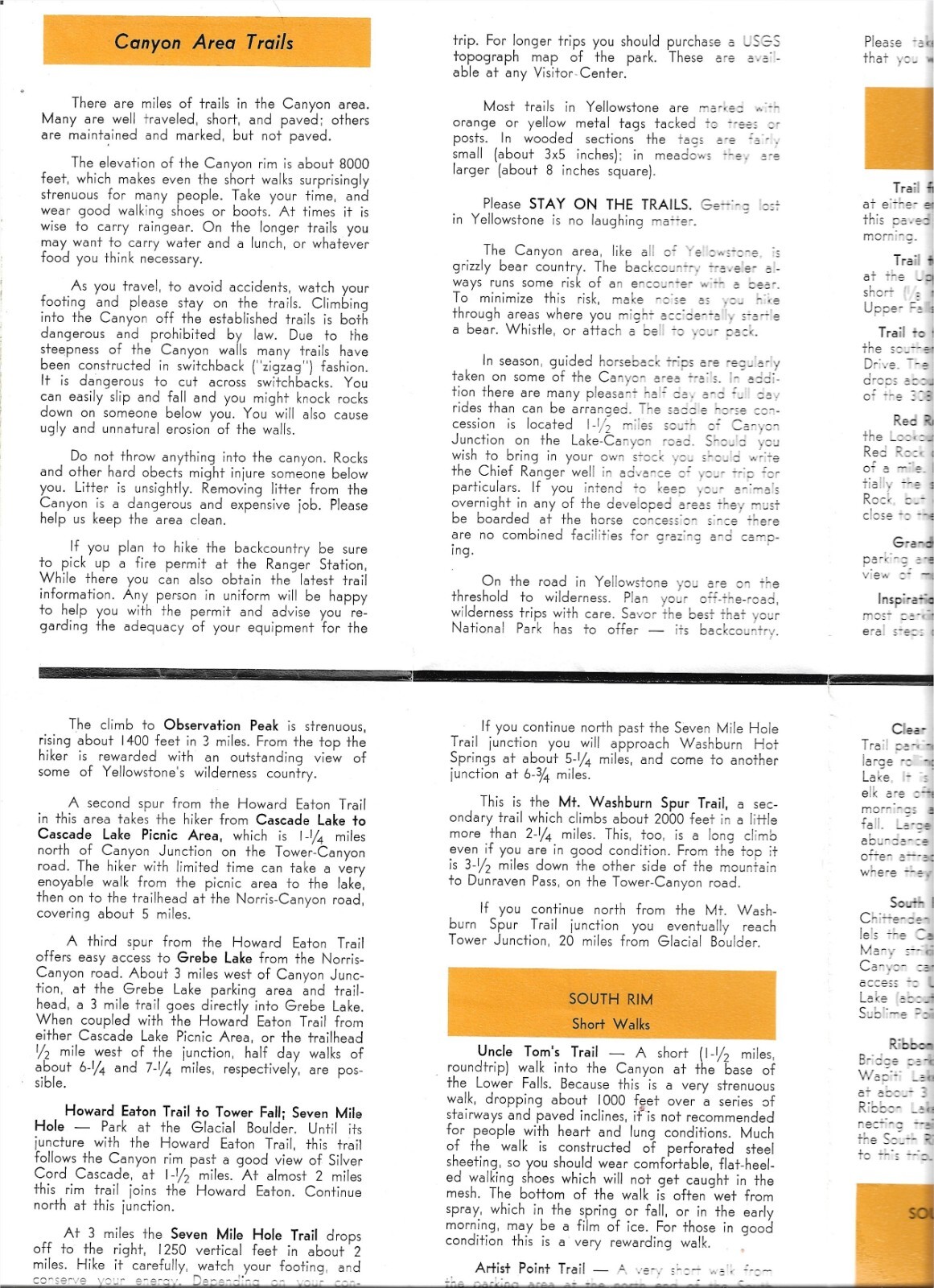 1967 YELLOWSTONE NATIONAL PARK ~ GUIDE TO THE CANYON AREA VG CONDITION