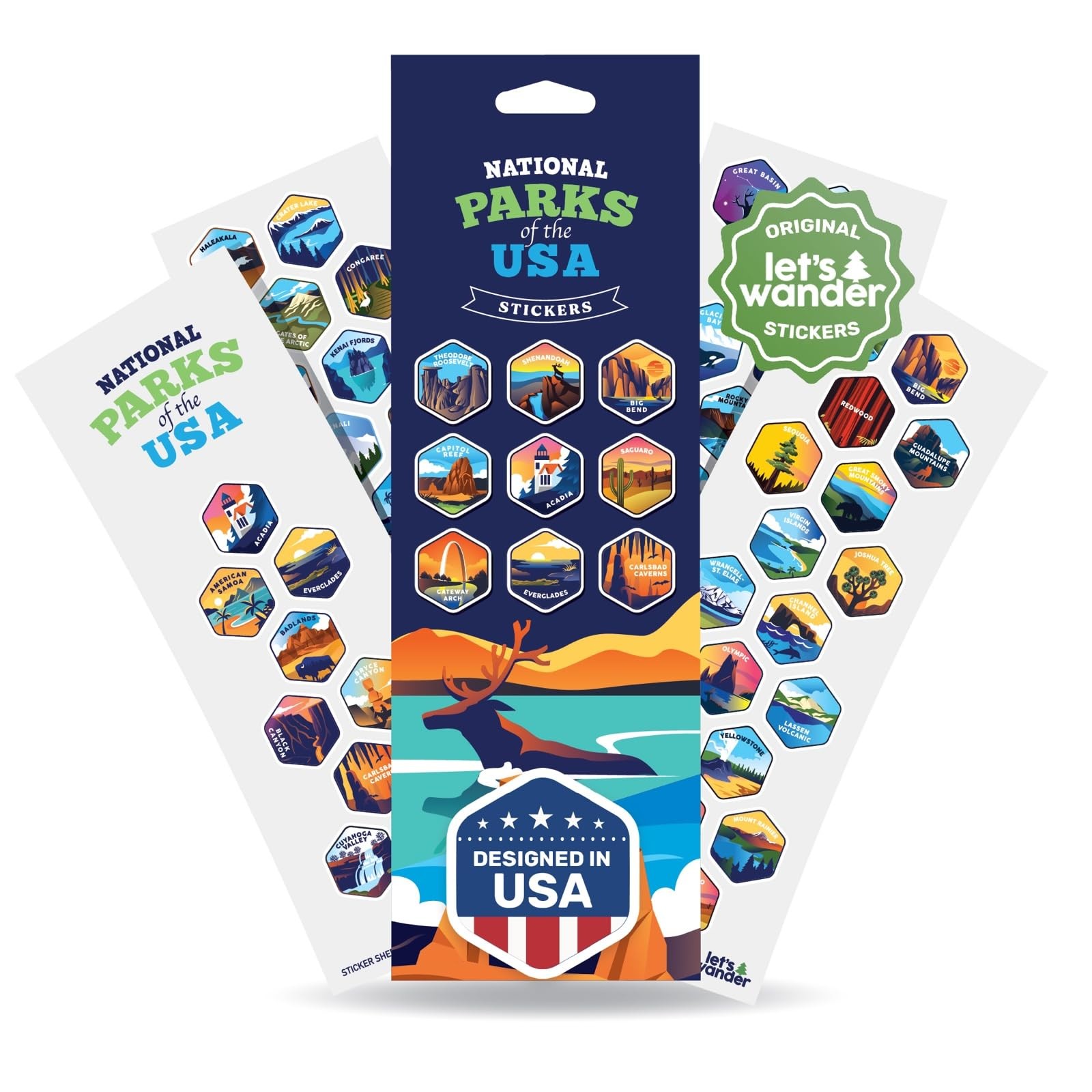 LET’S WANDER National Parks Stickers, 63 Parks Set
