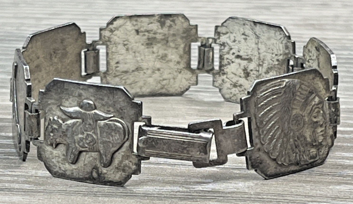 VTG Rocky Mountain National Park Colo Metal Enamel Link Panel Bracelet Souvenir