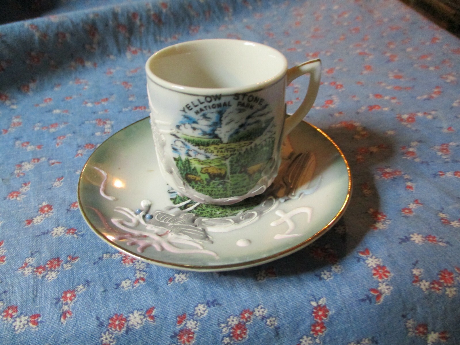 Yellow Stone National Park Dragonware Cup & Saucer Made Japan Cup 1 13/16″ High