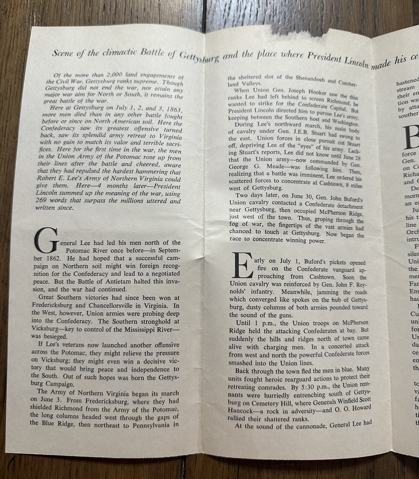 Vintage 1966 Gettysburg National Military Park Brochure Civil War