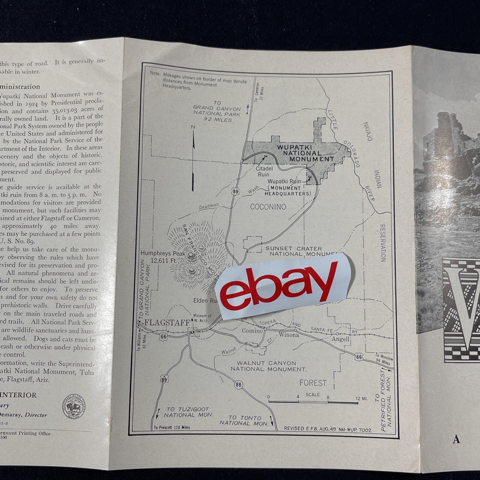 Vintage 1951 Wupatki National Monument Brochure Pamphlet Map Guide Info booklet