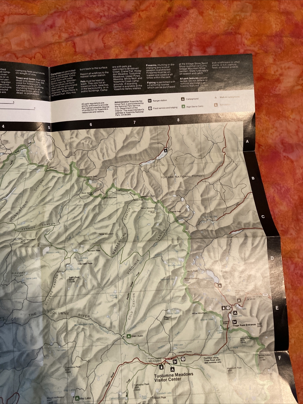 1988 Reprint Yosemite National Park Guide Map Double Sided 17 X 24 Inches