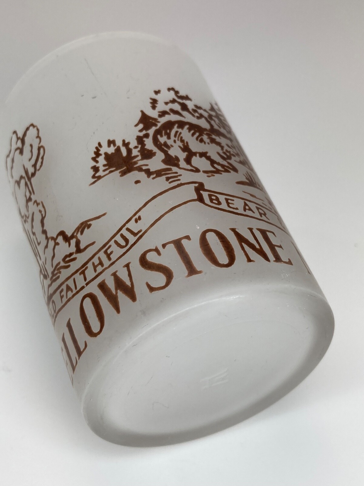 Yellowstone Souvenir Frosted Glass Toothpick Holder Old Faithful National Park