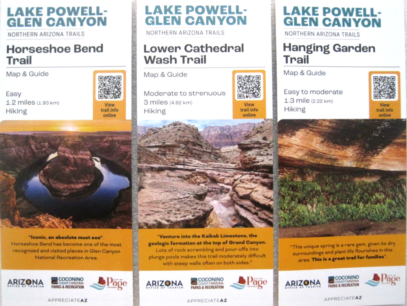 Glen Canyon National Recreation Area 3 Different Trail Maps Lot C