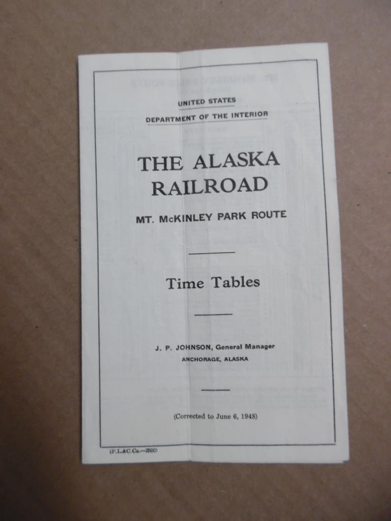 1948 Alaska Railroad Public Timetable Mt. MiKinley National Park Route Vintage