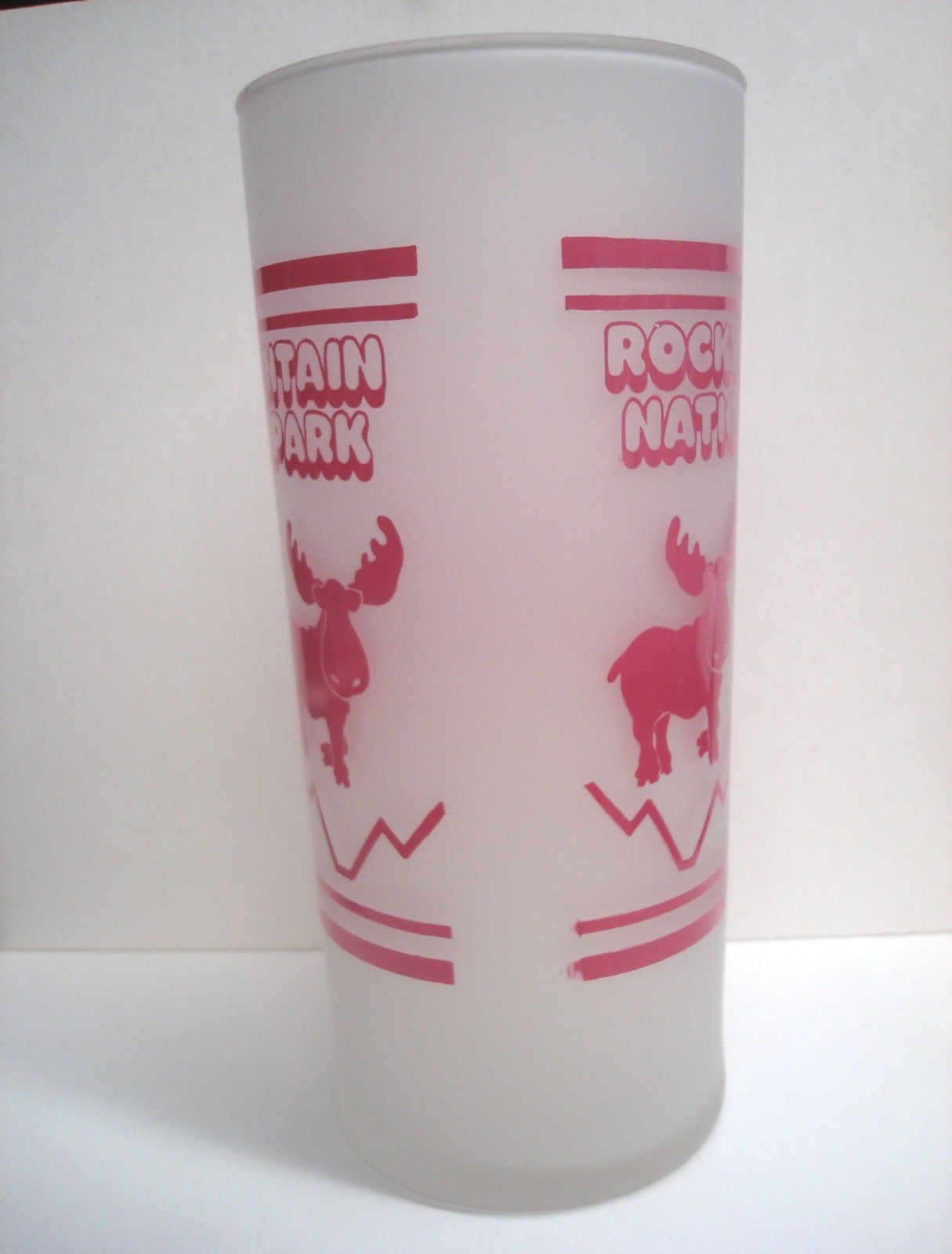 Rocky Mountain National Park Frosted Glass Rose Pink Moose Highball Drink Vtg