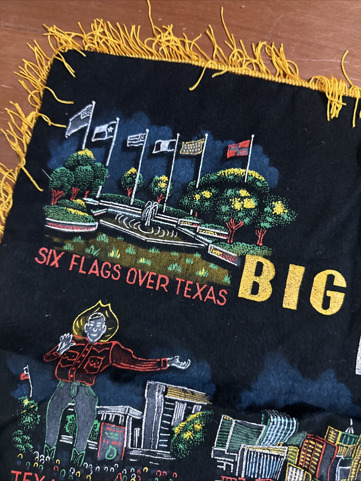 Vintage 1960’s Dallas Texas Pillow Case Cover Fringe Souvenir State Fair Cotton