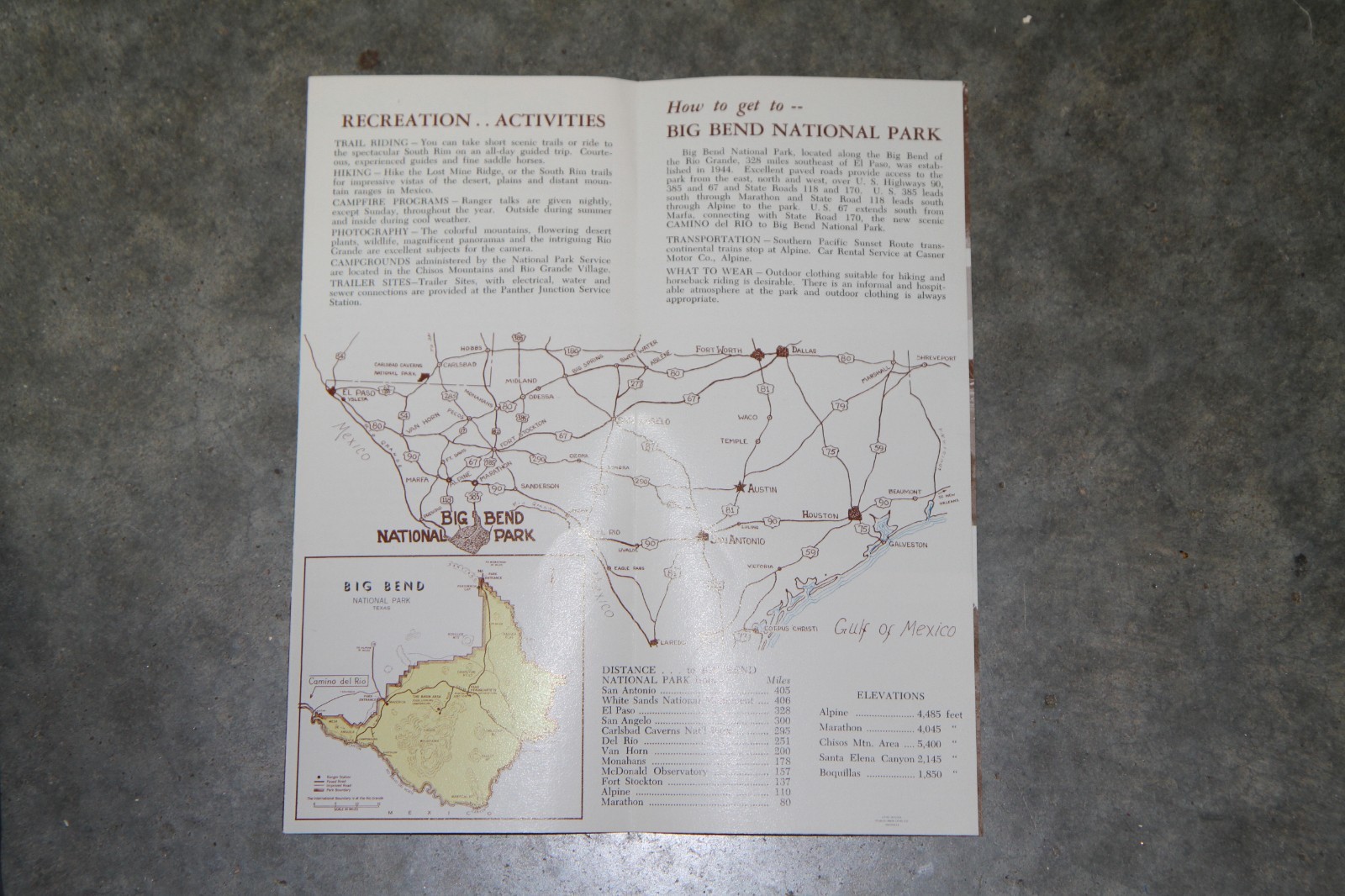 Original circa 1950 Big Bend National Park, Texas brochure