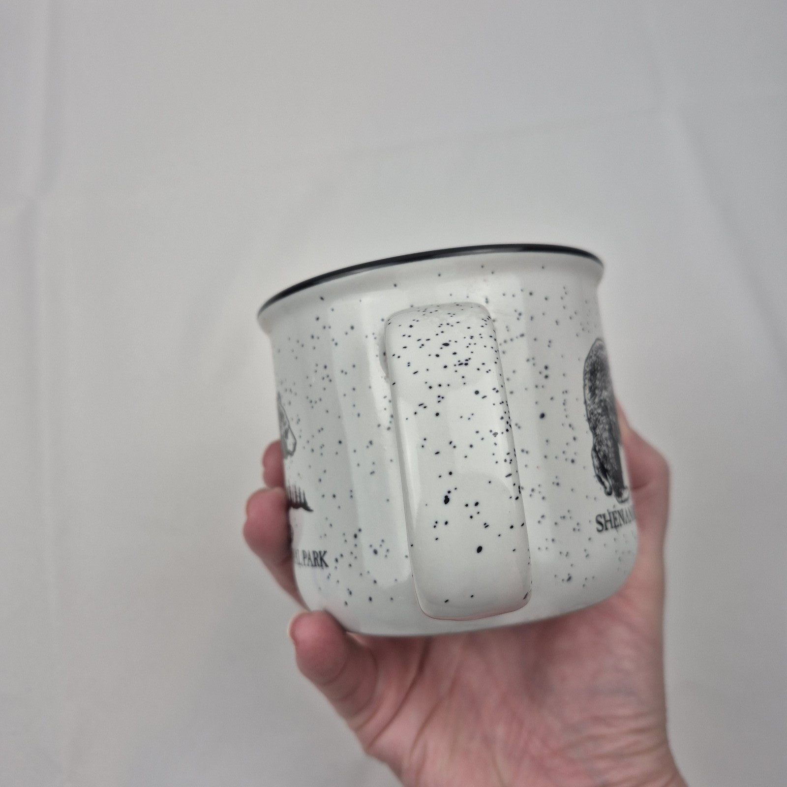 Shenandoah National Park Mug Bear Speckled Ceramic Coffee Cup Black White