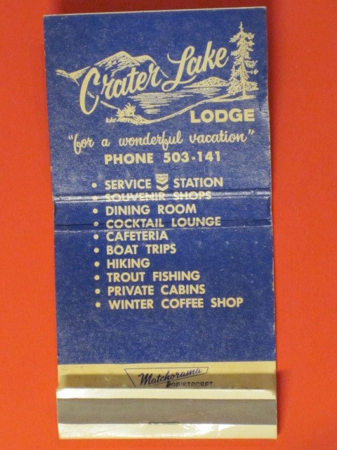 Crater Lake National Park 2″ Matchbook Cover – Crater Lake, Oregon / Excellent!