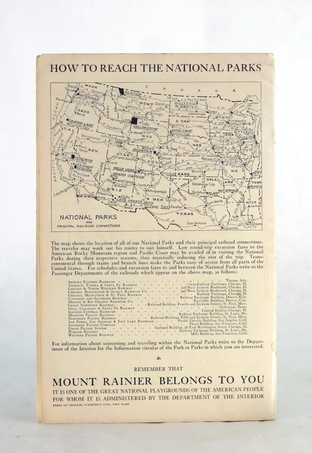 Franklin K Lane 1916 Mount Rainier National Park Information Guide with Map