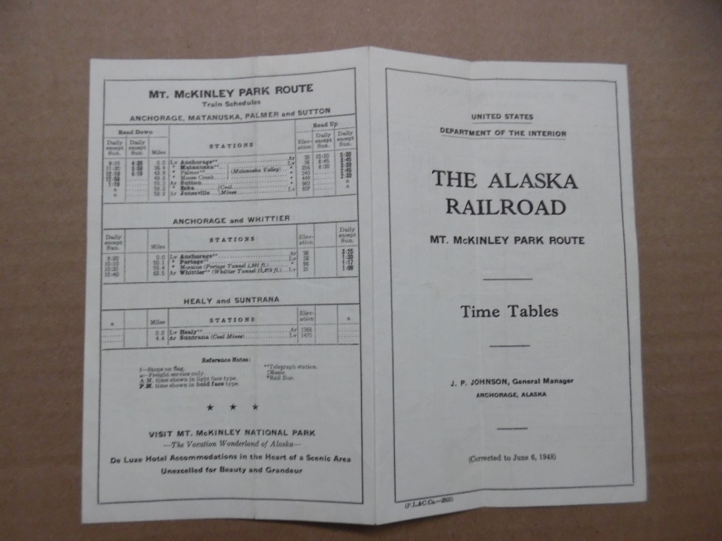 1948 Alaska Railroad Public Timetable Mt. MiKinley National Park Route Vintage