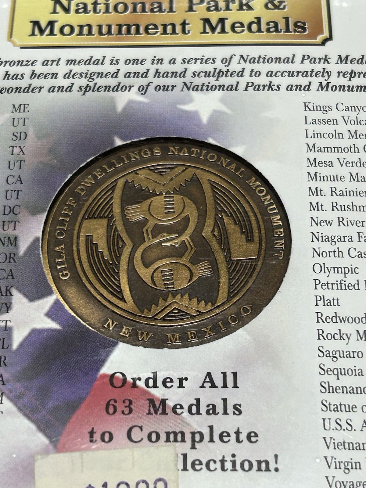 NATIONAL PARK & MONUMENT MEDALS, GILA CLIFF DWELLINGS, 2006 MACO, SOLID BRONZE