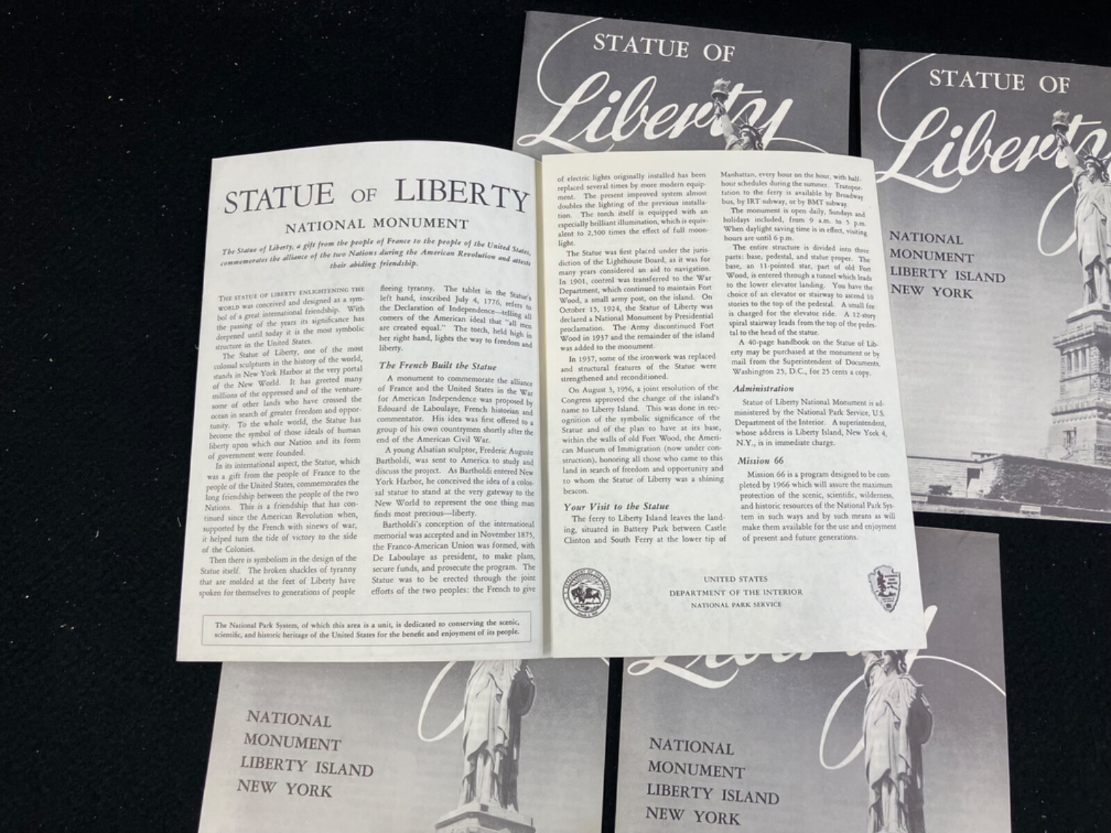 1962 STATUE OF LIBERTY FOLDOUT TOURIST BROCHURE W MAP NATIONAL MONUMENT LOT OF 5
