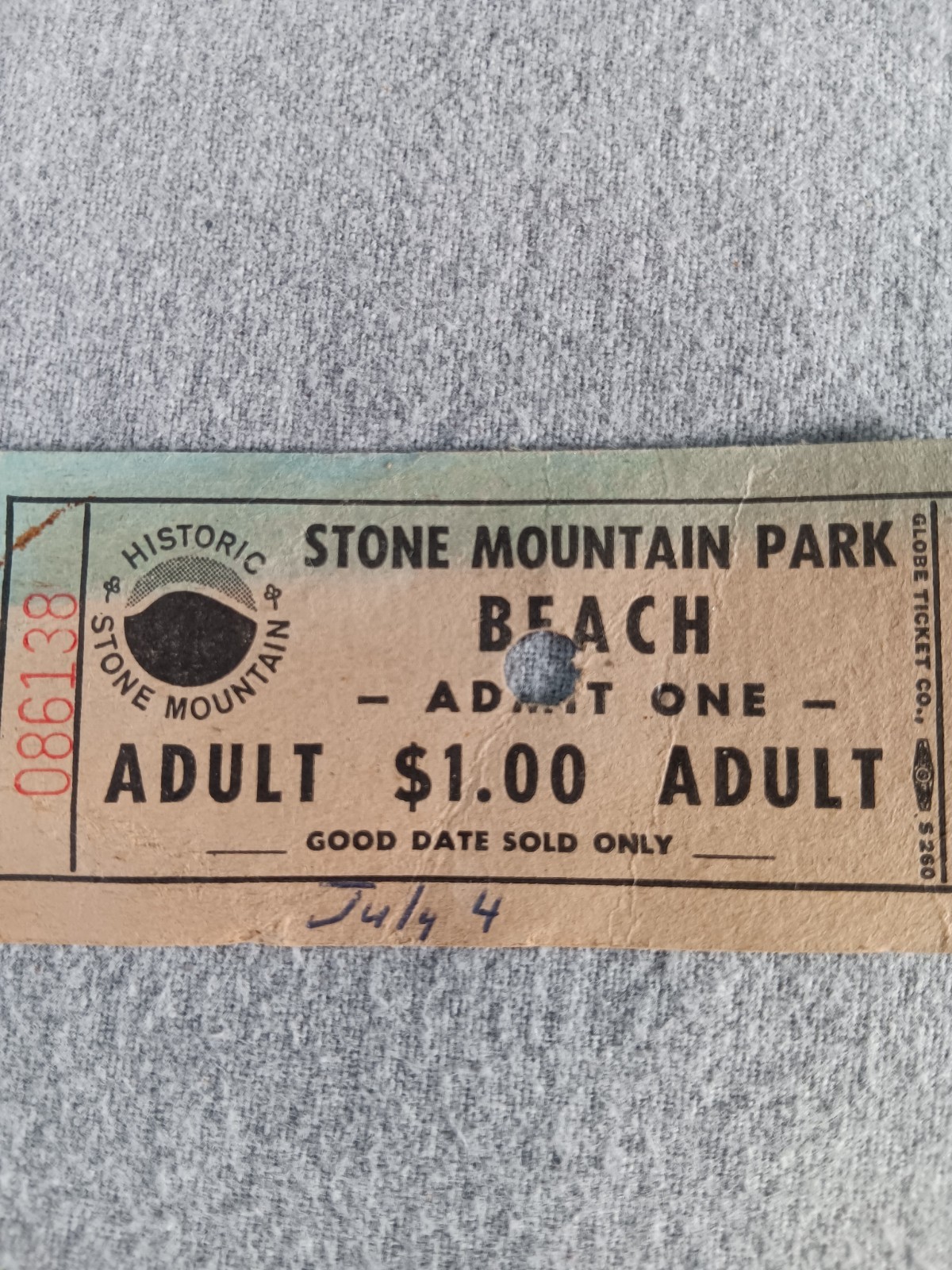 Vintage Stone Mountain Beach July 4th Adult Admission Ticket – Rare Defunct Park