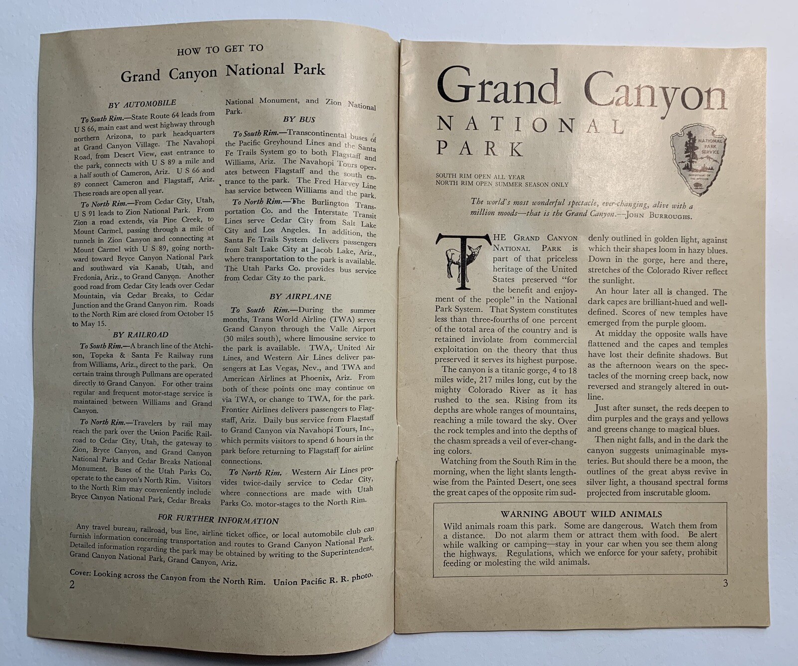Vintage TOURIST GUIDE: 1954 Grand Canyon National Park – Arizona