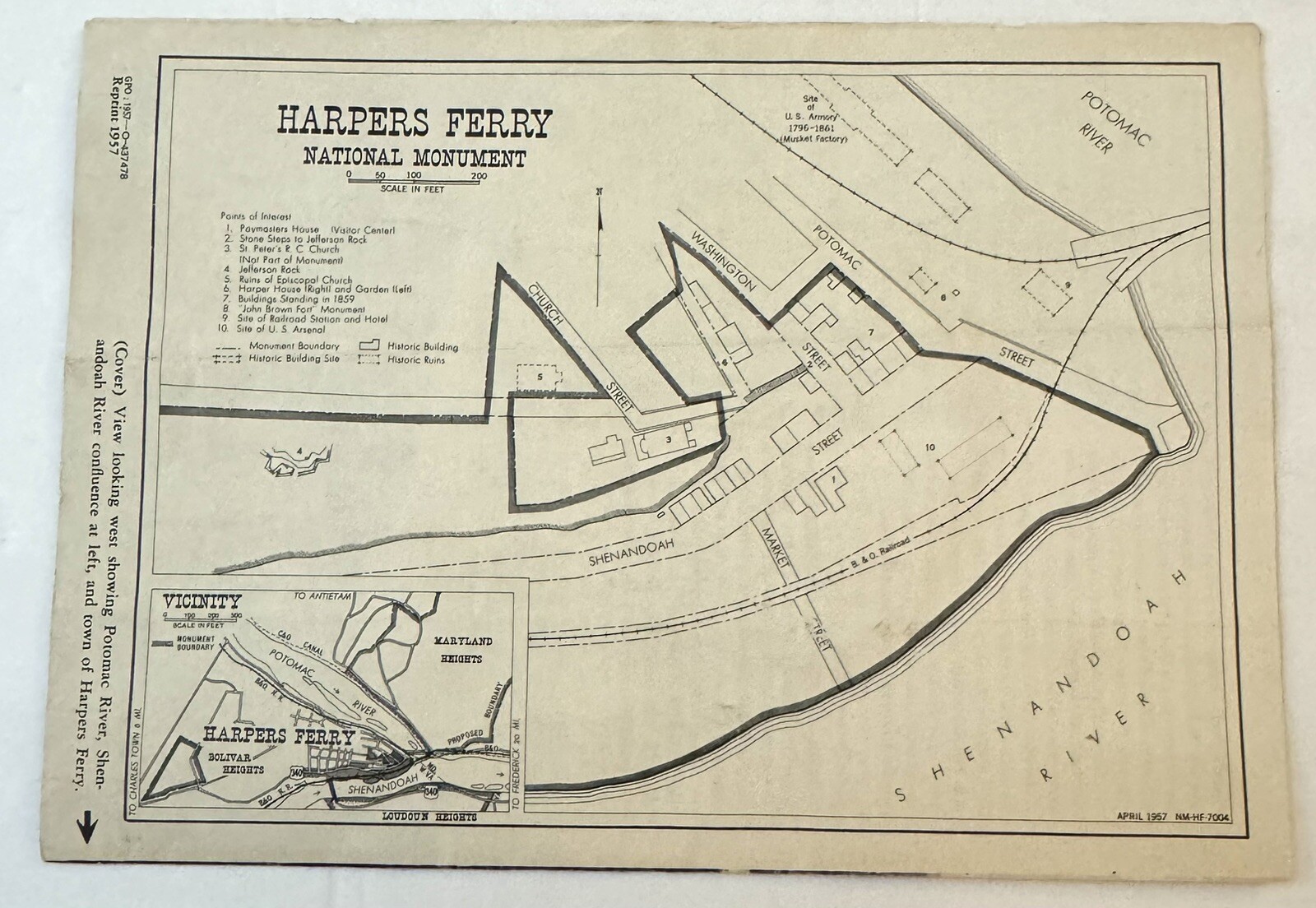 Vintage 1957 Harpers Ferry WVa National Monument Brochure Pamphlet Booklet Map