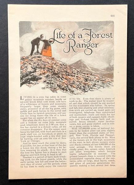 “Life of a Forest Ranger” 1925 article National Park fire fighting & prevention