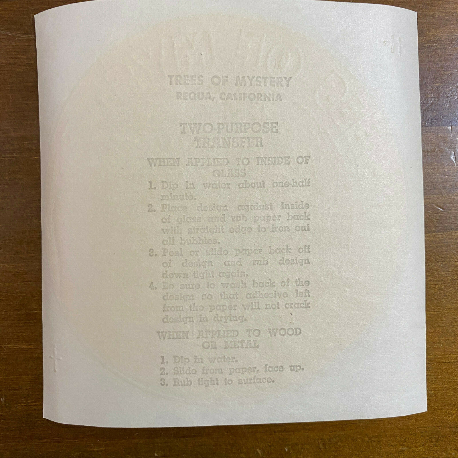 Vintage Unused Trees of Mystery Redwood Highway Travel Decal Transfer