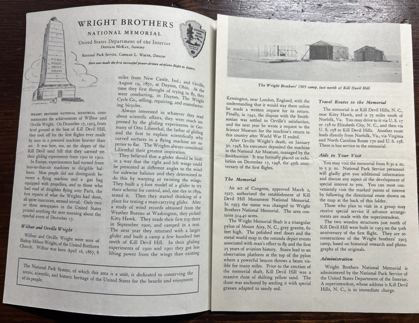 1955 Wright Brothers National Memorial Brochure Pamphlet North Carolina OBX