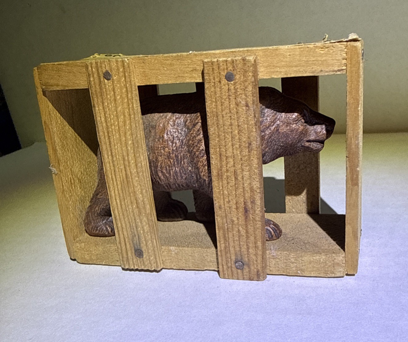 Vintage Good Luck Bear In Wood Crate Souvenir from Yellowstone national park