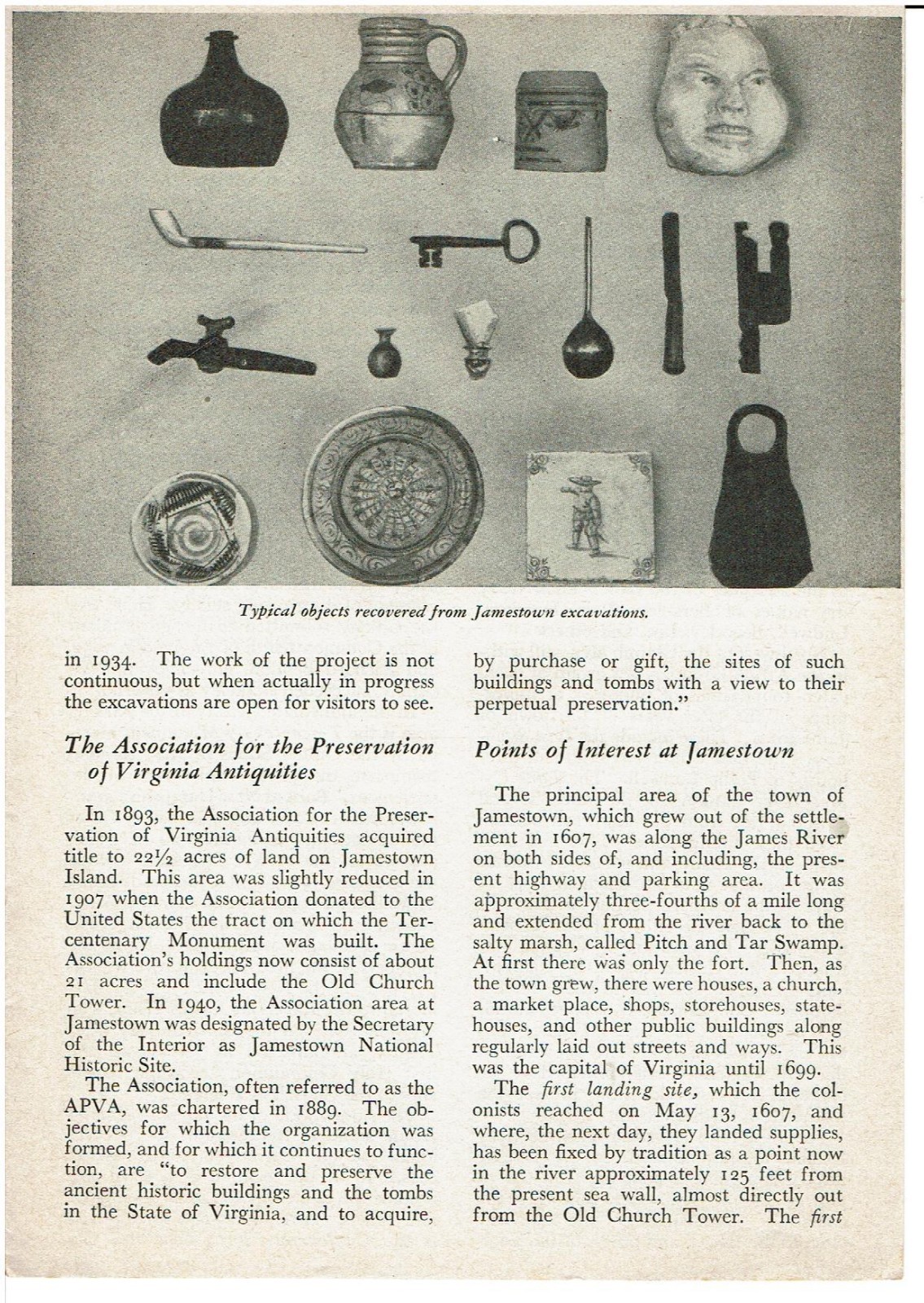 1952 Jamestown National Historic Site, Virginia-USNPS Pamphlet/Guide 8 pgs B/W