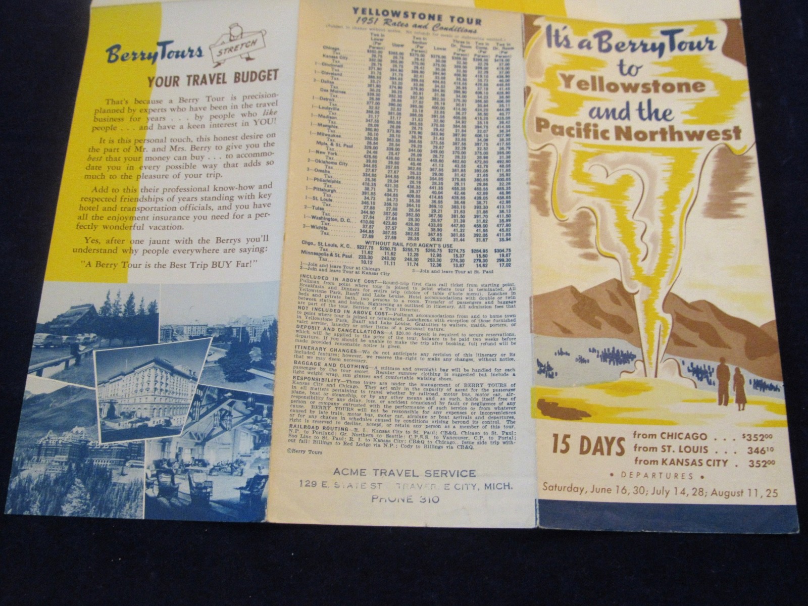 Vintage 1951 Berry Tour To Yellowstone & Pacific Northwest Travel Brochure B202