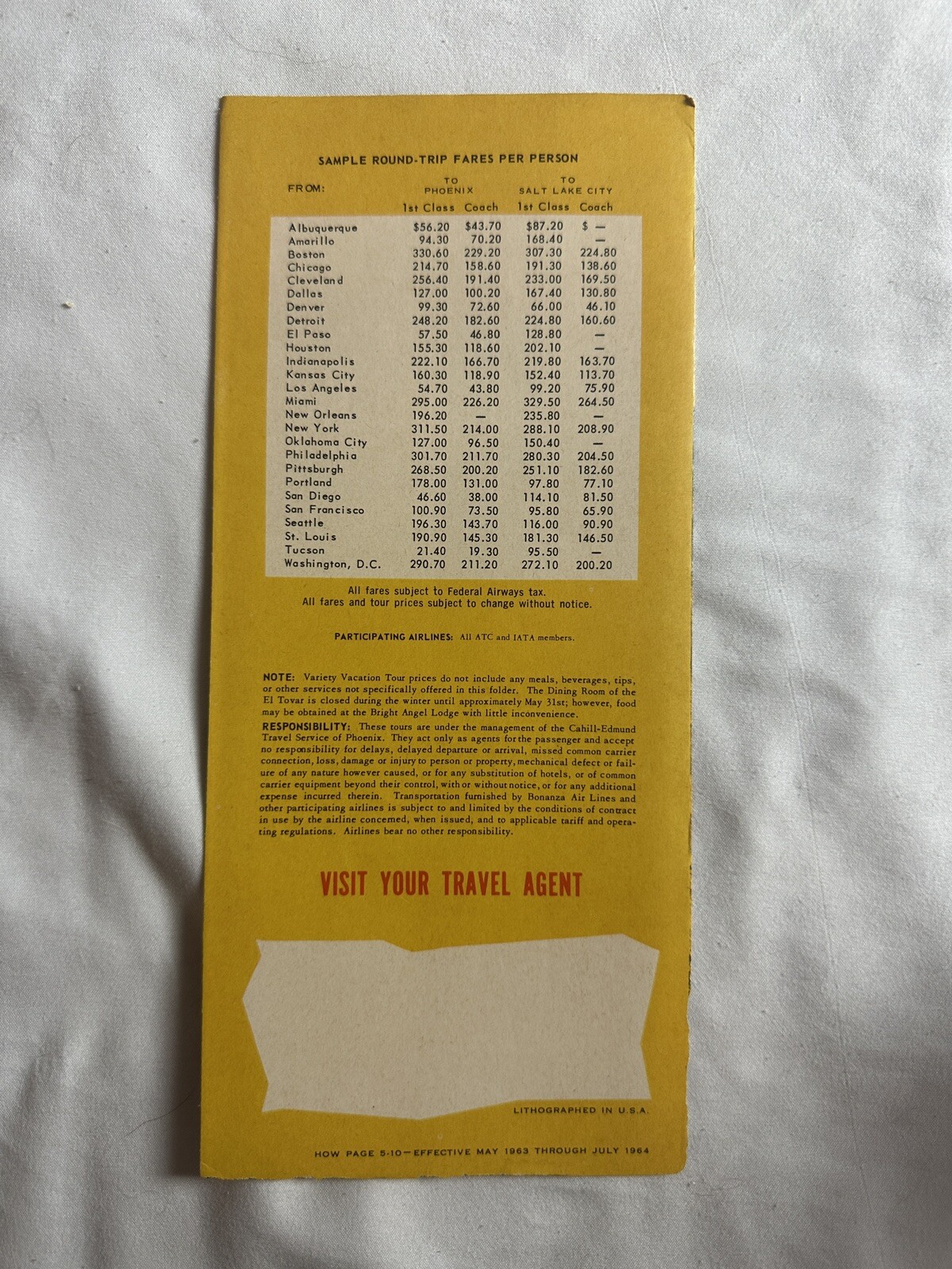 1963 Grand Canyon National Souvenir Travel Brochure American & Bonanza Airlines