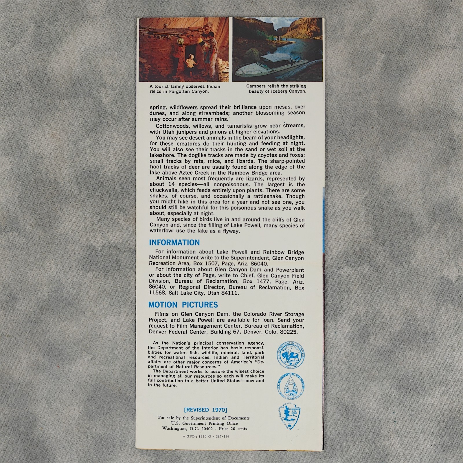 1970 GLEN CANYON Dam & Lake Powell Map Brochure NPS/Bureau of Reclamation Guide