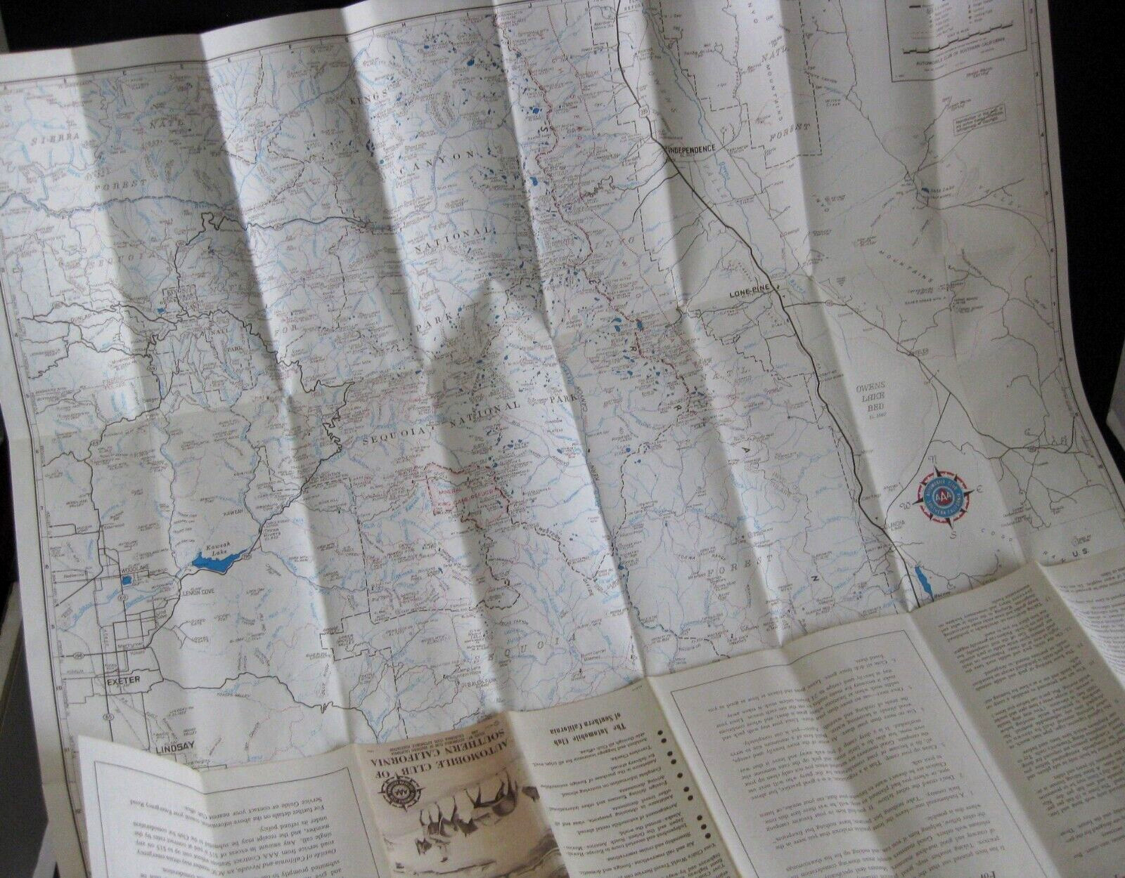 Inyo Sequoia Outing Map National Park Hiking California AAA Vintage 1970s