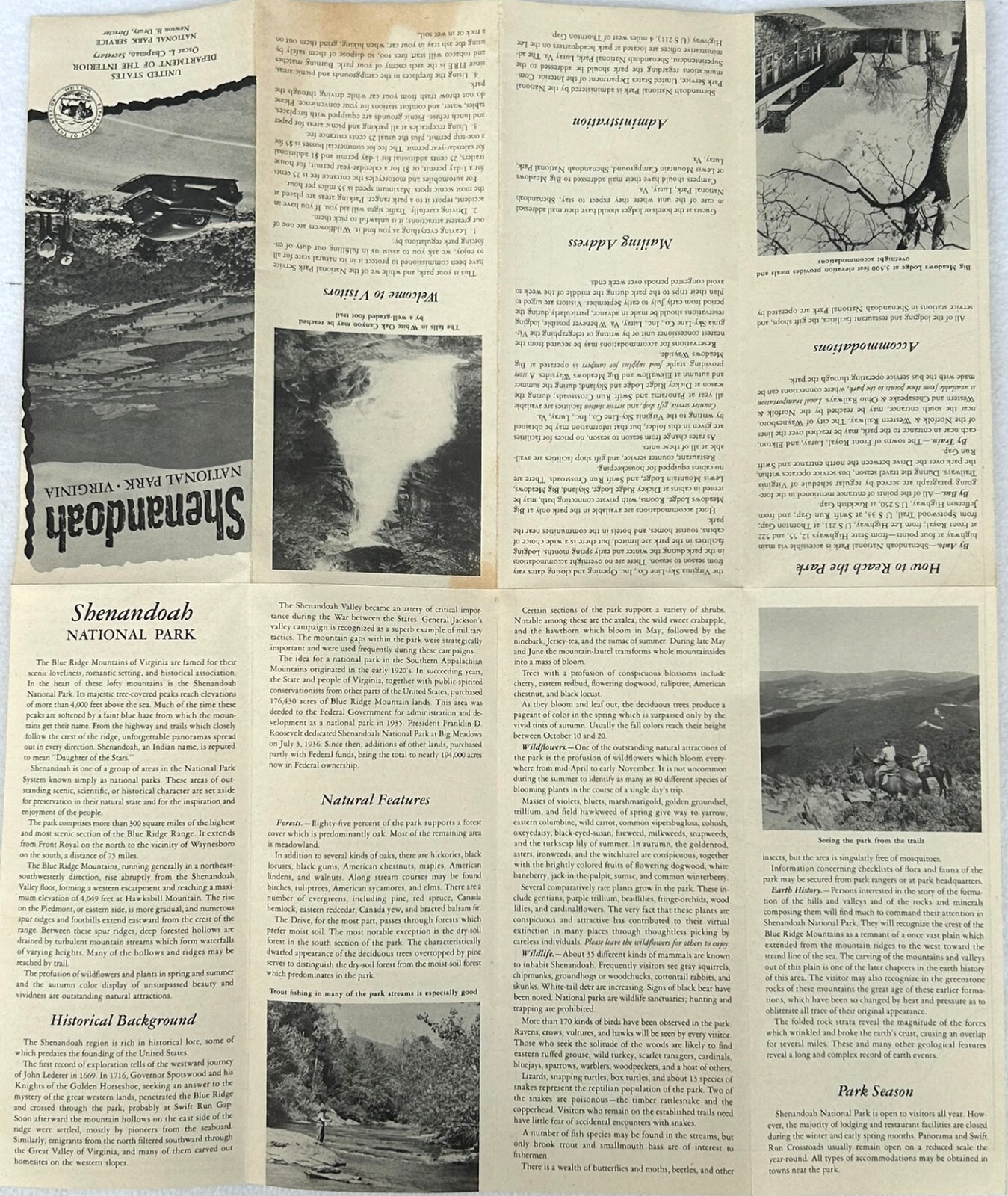 1950 Shenandoah National Park First Edition Brochure