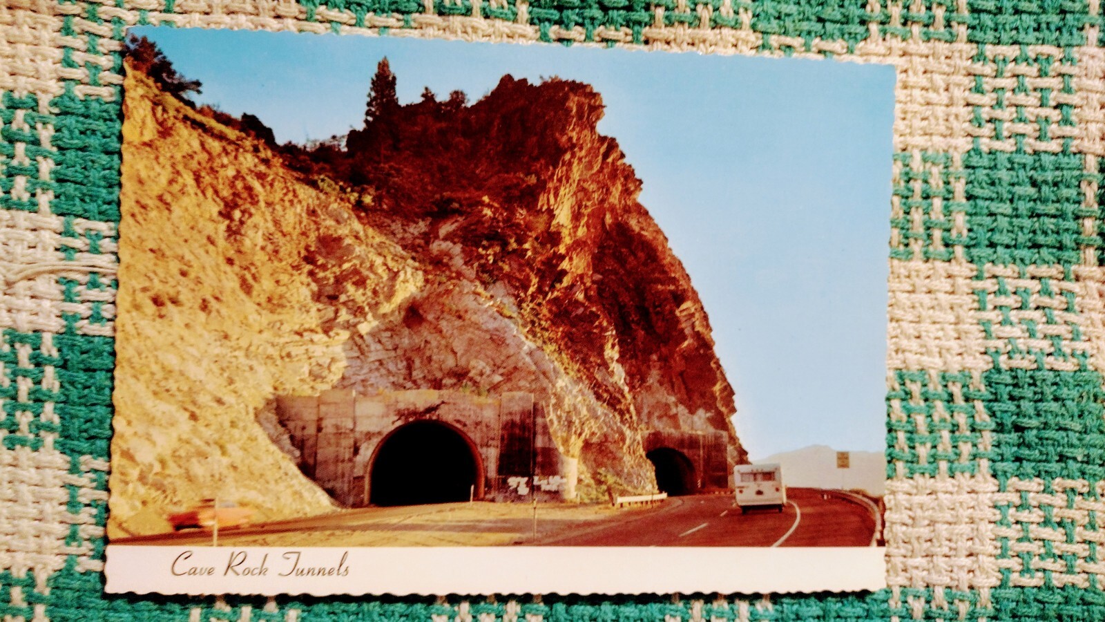 VINTAGE POST CARD CAVE ROCK TUNNELS LAKE TAHOE SIERRA NEVADA