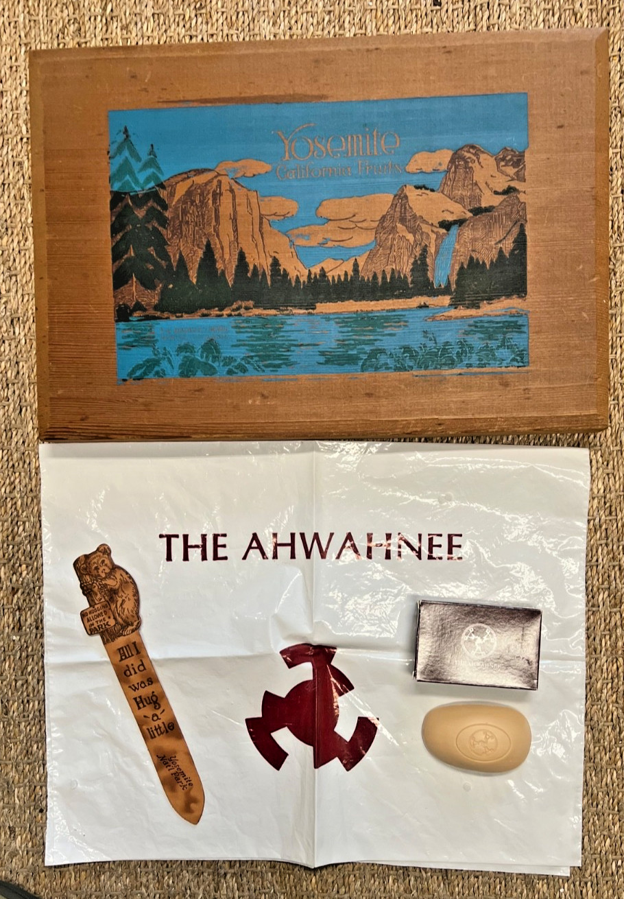 Vintage THE AHWAHNEE, YOSEMITE NATIONAL PARK Wood Fruit Box, Soap, Bag, Bookmark