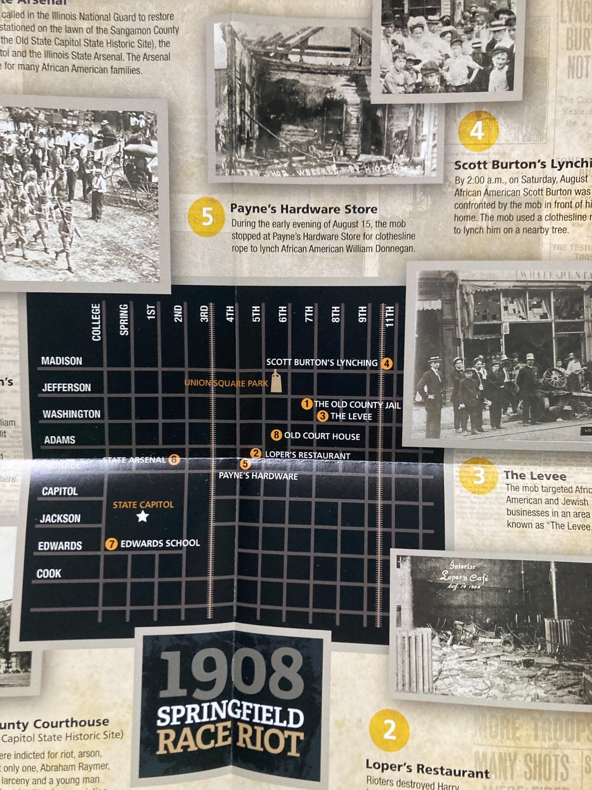 New SPRINGFIELD 1908 RACE RIOT NATIONAL PARK INFORMATIONAL HISTORICAL GUIDE MAP