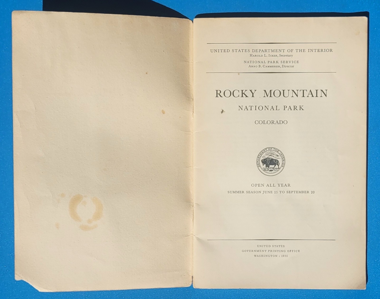 1935 Rocky Mountain National Park Service CO US Dept of Interior Maps Colorado