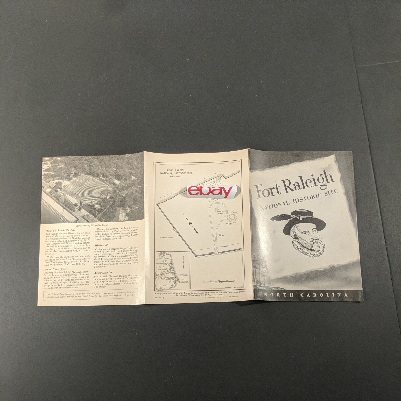 Vintage 1958 Fort Raleigh National Historic Site Park Brochure Pamphlet Map