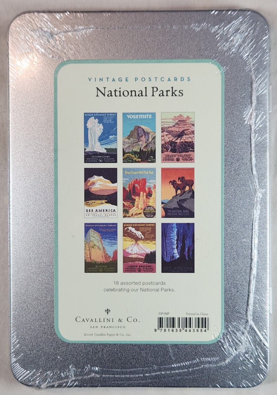 Cavallini Vintage NATIONAL PARKS Postcards Assorted 18 Count Keepsake Tin NIB