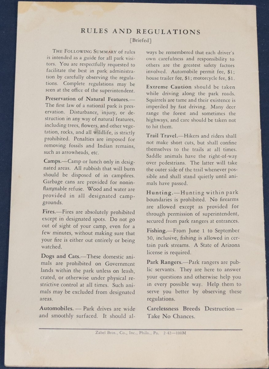 1942 Grand Canyon National Park, AZ Booklet – U.S. Government