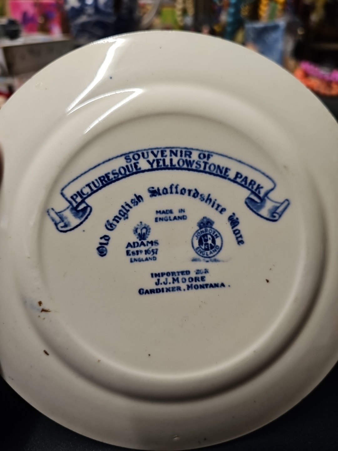 Old Faithful Geyser Blue & White Plate Old English Staffordshire ware Souvenir
