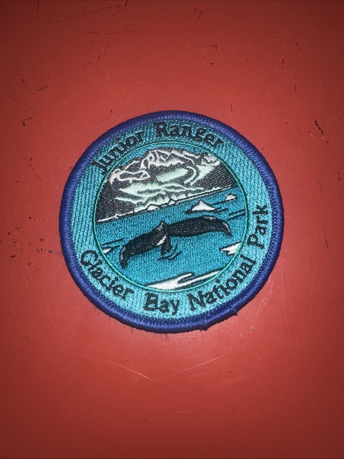 NPS Junior Ranger Patch Glacier Bay National Park Iron On Parks Whale Fluke Blue