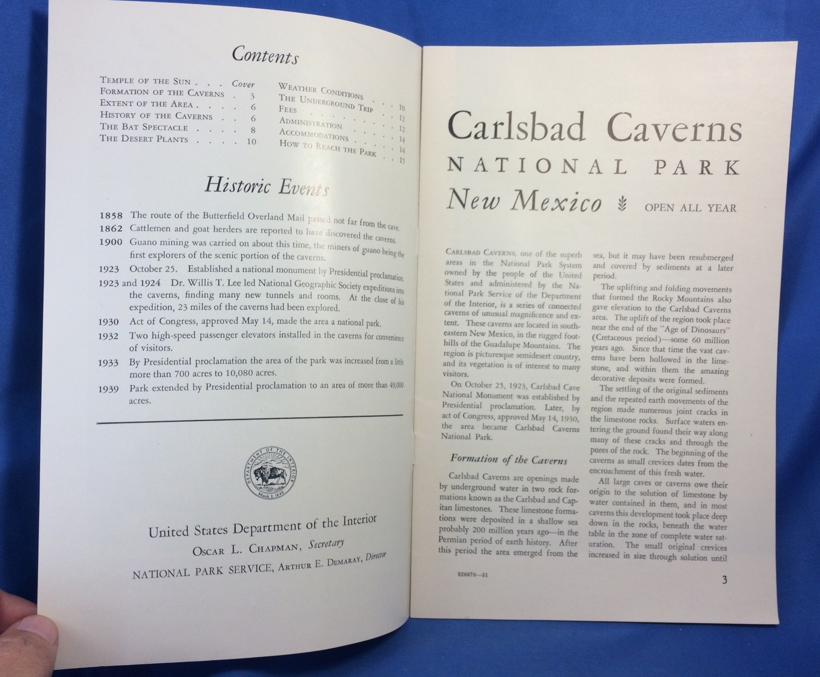 1951 CARLSBAD CAVERNS National Park New Mexico Photo Brochure Vintage Original