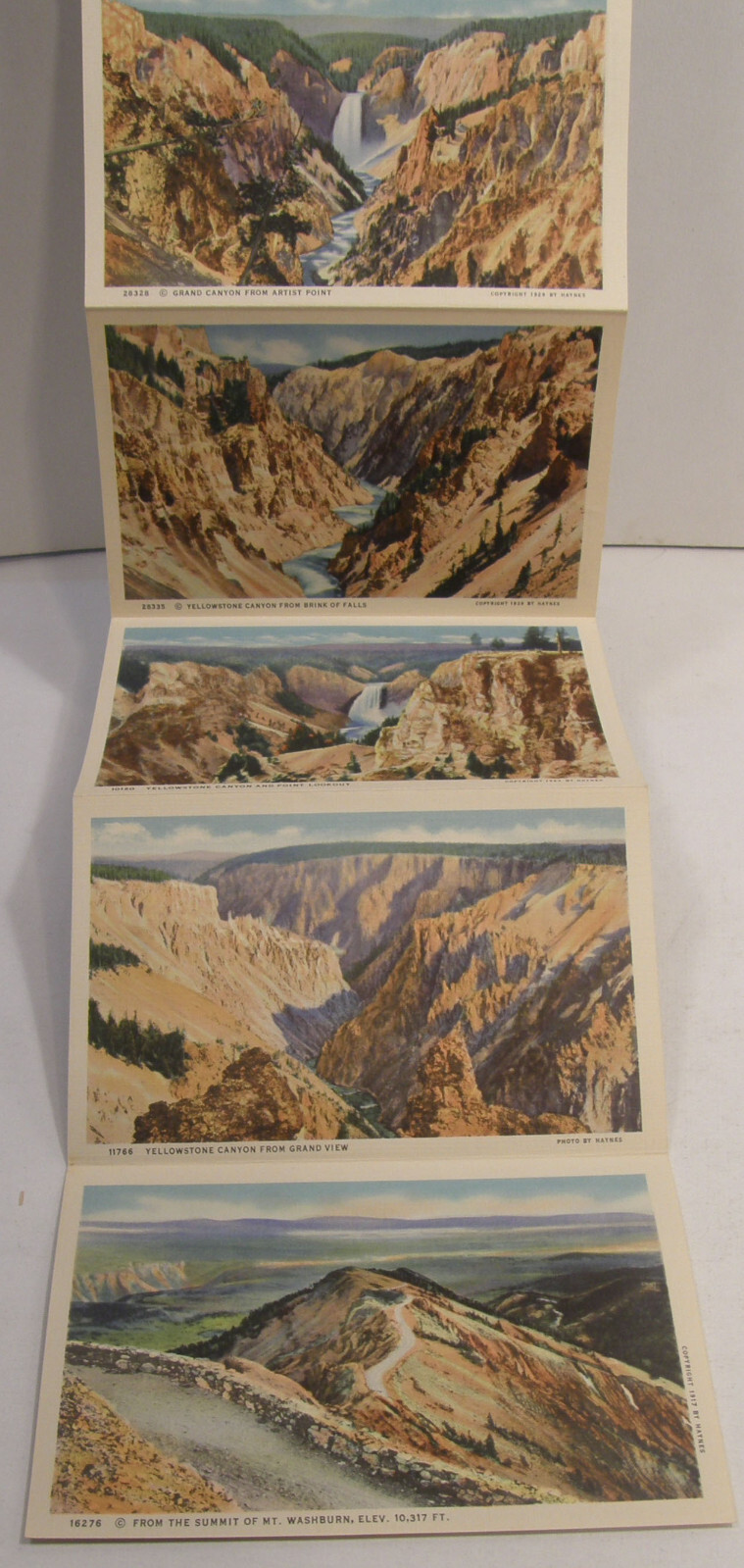 VINTAGE c1937 HAYNES SOUVENIR FOLDER POSTCARD YELLOWSTONE PARK SERIES A B C D
