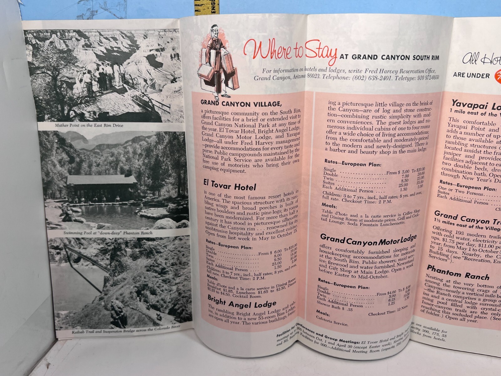 1968 Grand Canyon Arizona National Park Fred Harvey Hotels Brochure
