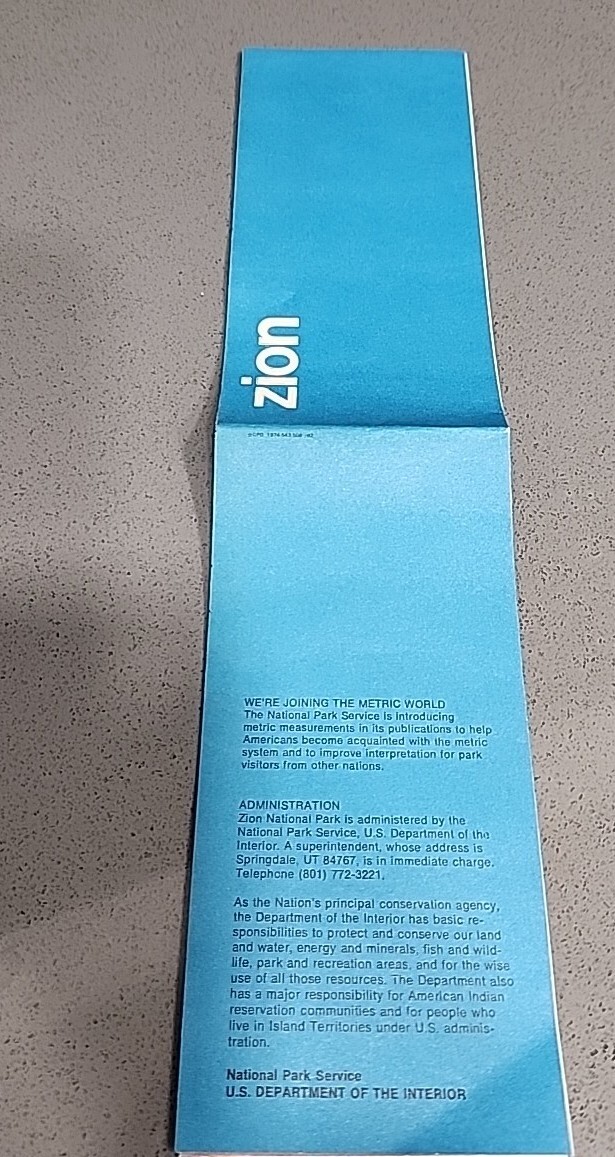 Lot 2 Vtg 1974 Zion National Park Map Travel Guide Information Brochure Utah