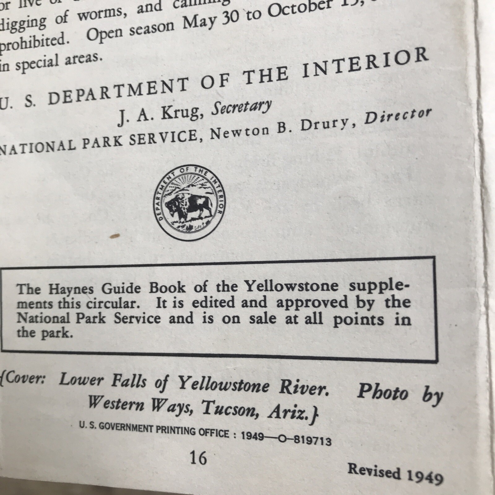 Vintage Yellowstone National Park Map Guide Brochure 1949