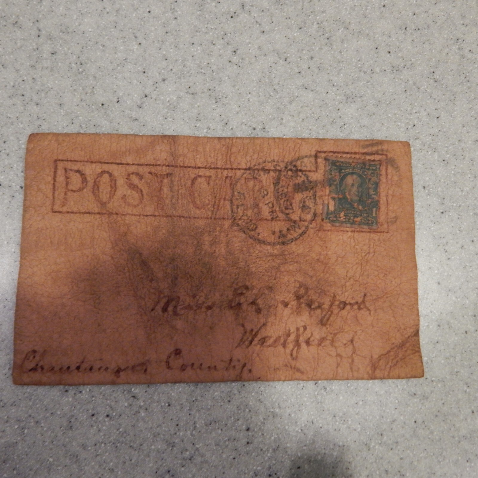 Statue of Liberty – National Monument – Leather Post Card – Circa 1905